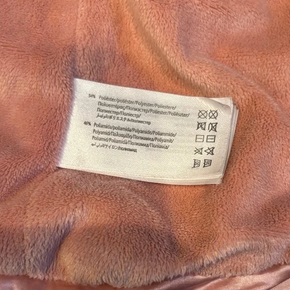 MAYORAL Spain 7 Peach Satin-Lined Jacket Fur Lined Hood High Sheen Puffer Trench